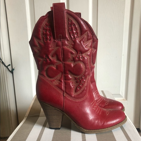 $10 SALE! Womens Red Cowgirl Boots (faux-leather) SZ 8 - Picture 2 of 7